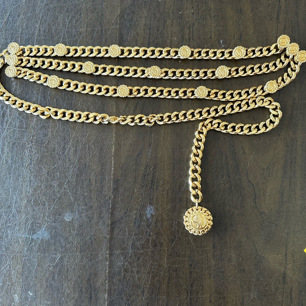 St. John Gold Multi-Strand Chain Belt with Pendant
